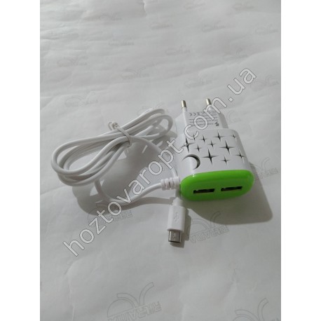 Зарядка W1874 дротом 2 USB Ліхтарик 2А